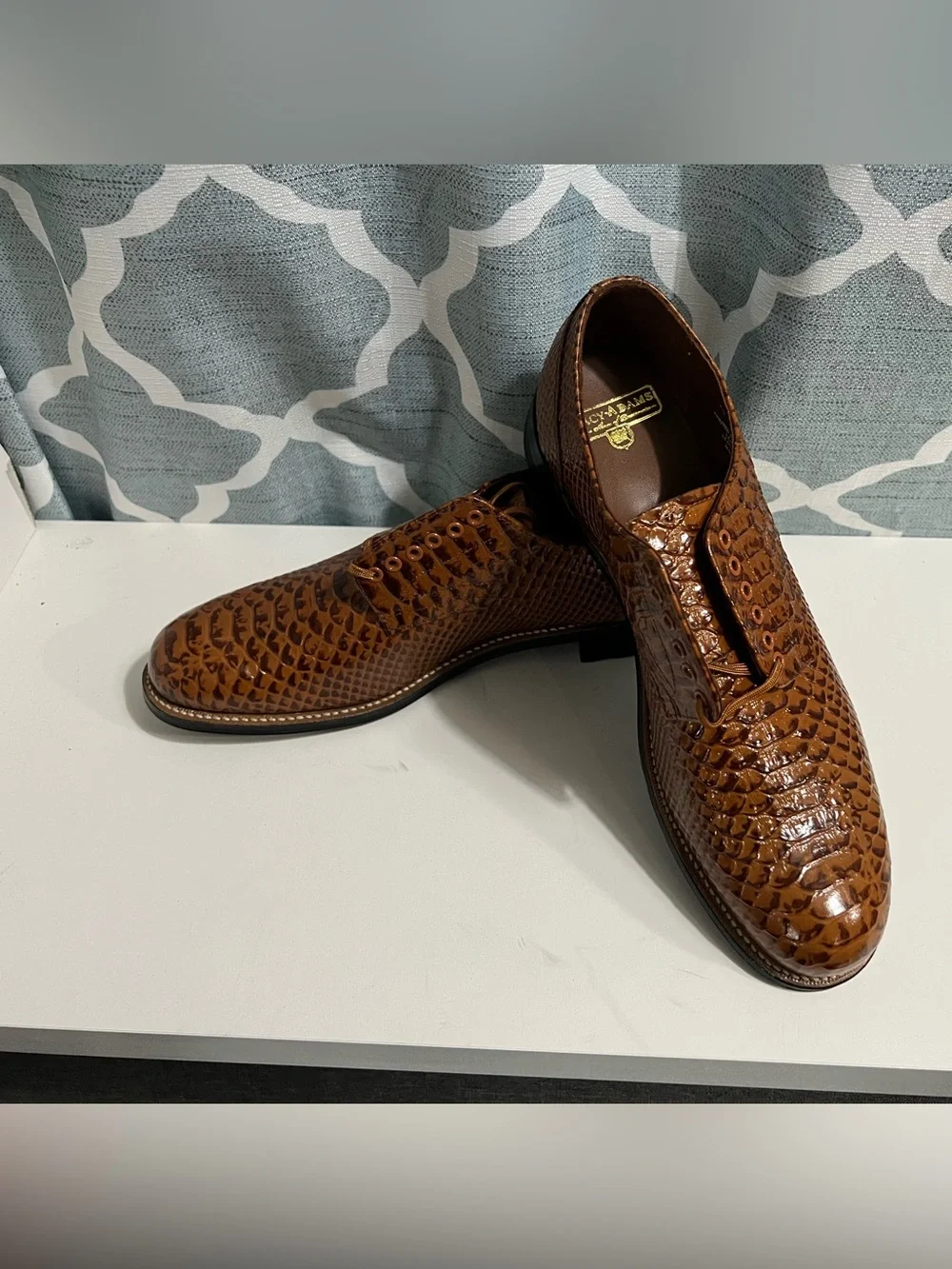 Stacy Adams Brown Croc-Embossed Leather Oxfords